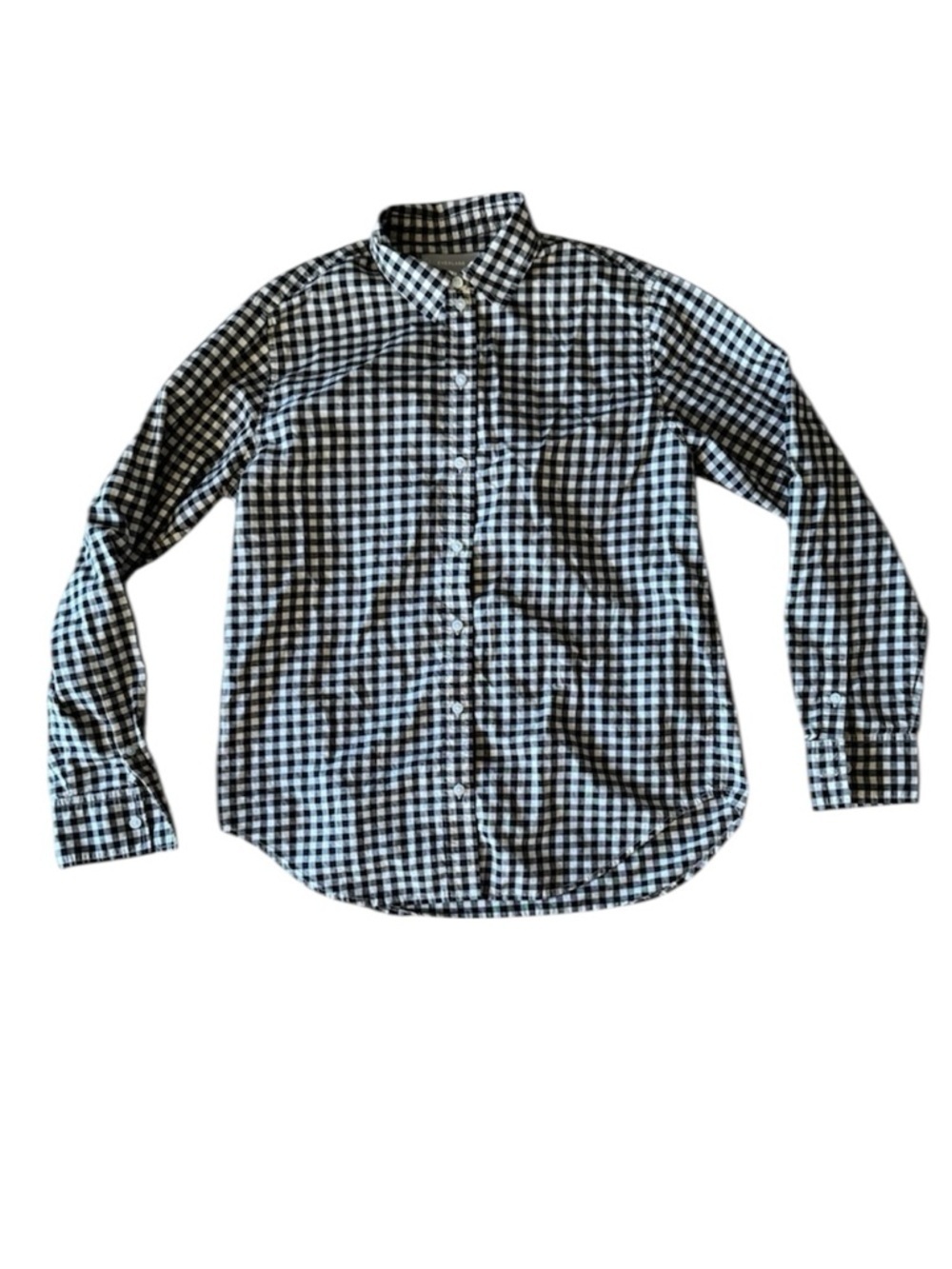 Everlane 2 Button Down Shirt Black Cream Check Cotton Collared Long Sleeve